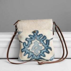 MYRA Bag Real Hair on Cowhide Canvas Western Boho Tribal Earthy Festival Artsy
